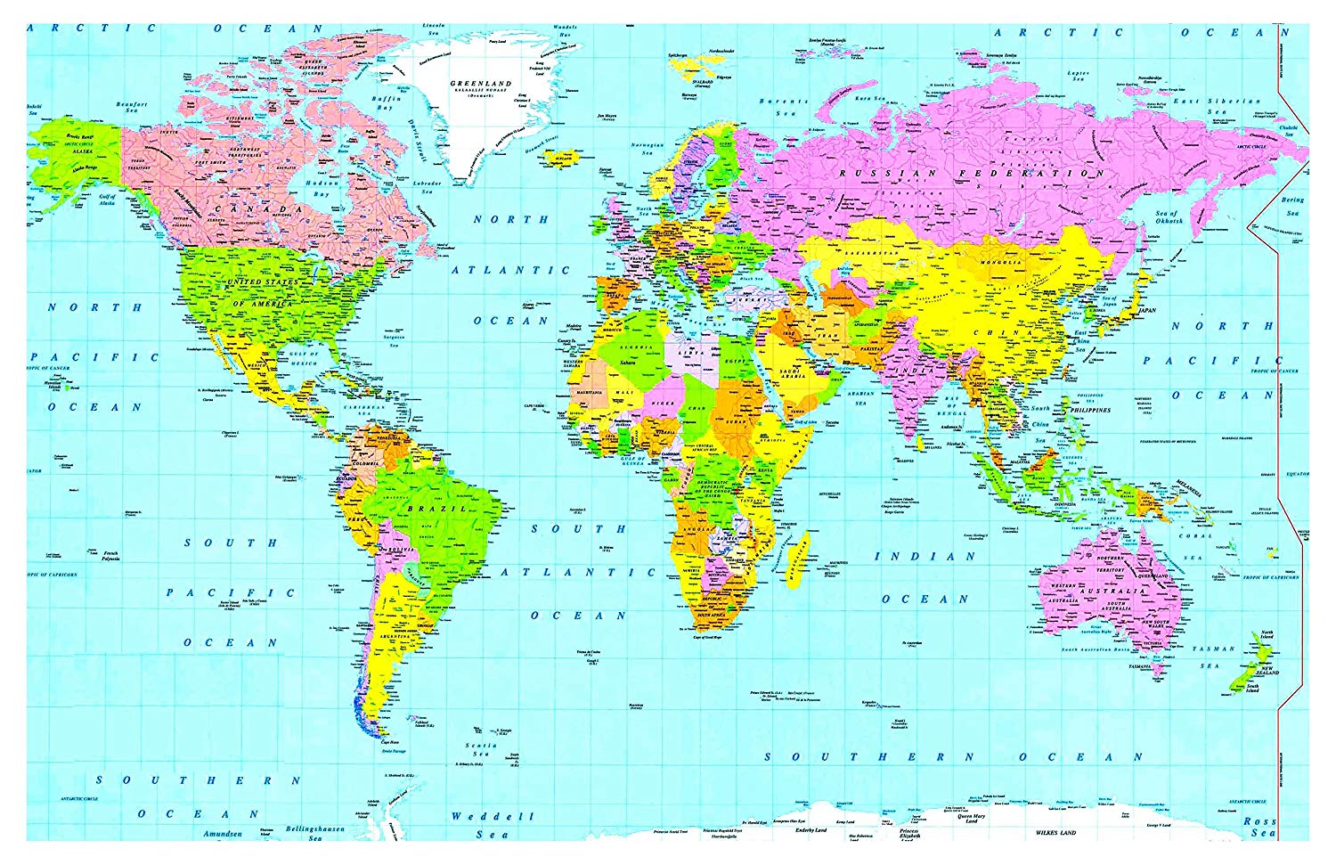 Политическая карта мира с широтами